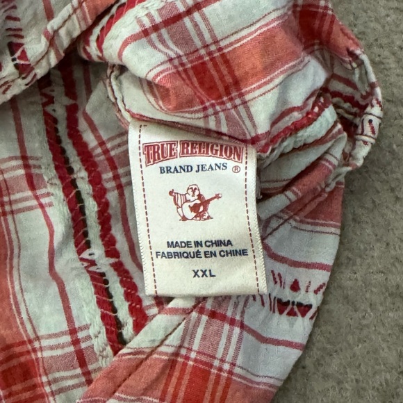 True Religion Western Shirt Men’s XXL 100% Cotton Long Sleeve White Red Pink - Picture 5 of 10